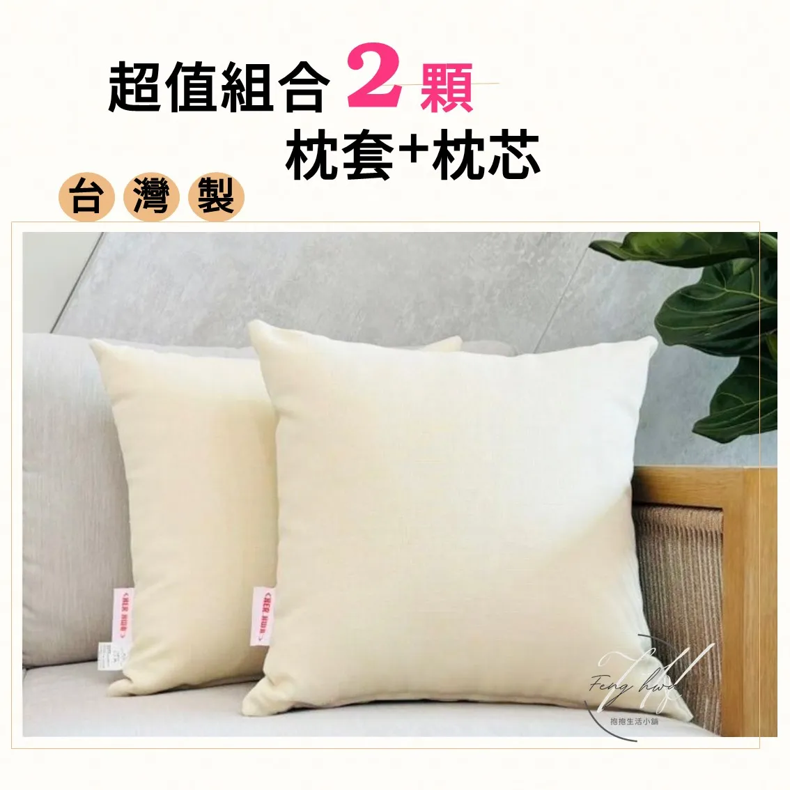 台灣製 素色抱枕 沙發抱枕 防潑水 45x45【米色2入】